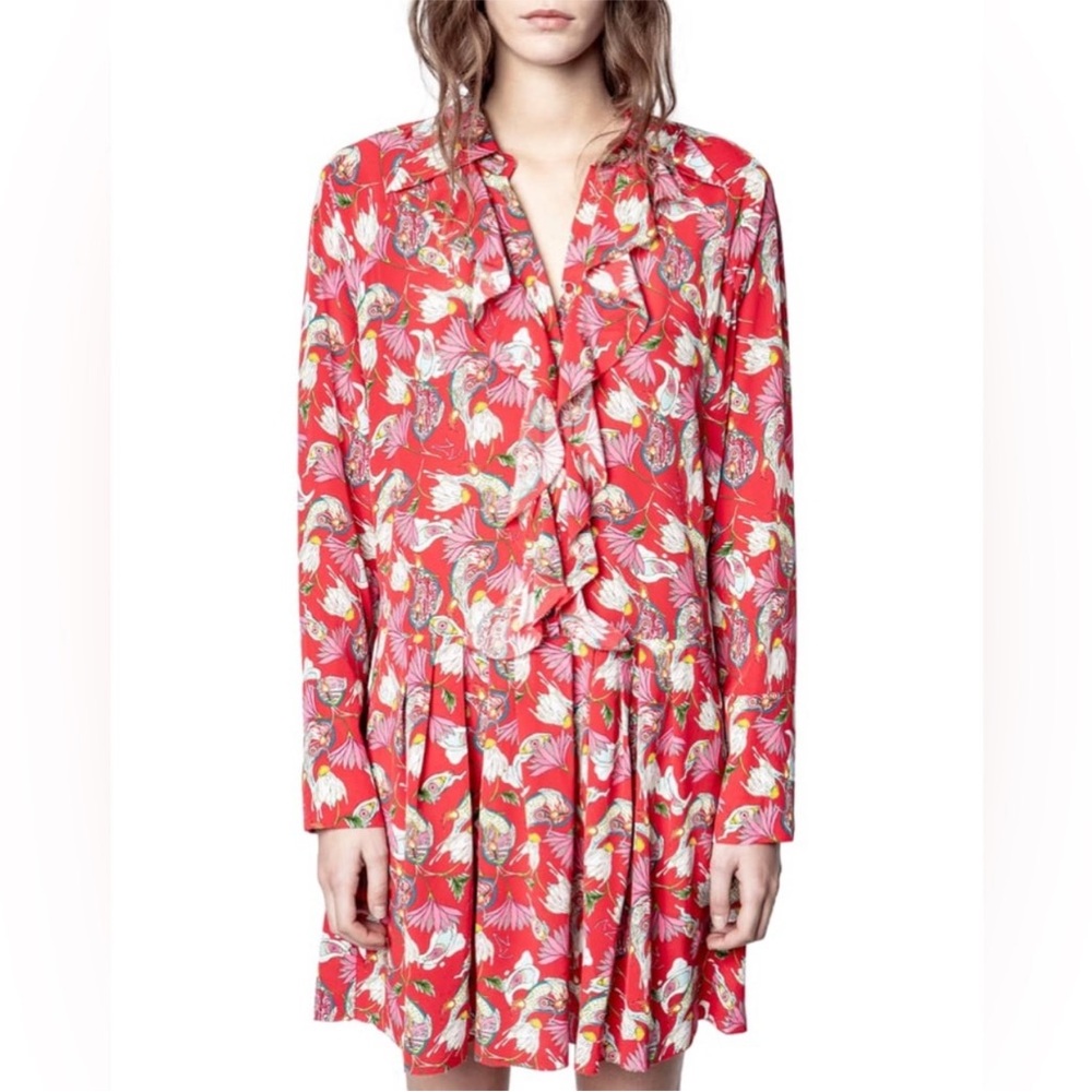 Zadig & Voltaire Ruska Paisley Psyche Rouge Silk Dress Ruffle XS